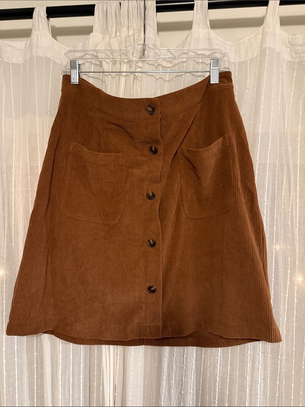 silence + noise Chestnut Brown Corduroy Button-Front A-Line Skirt